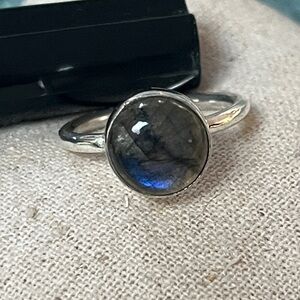 New Labradorite Round Smooth Cabochon Set in Sterling 925 Silver size 7